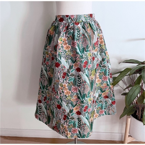 NWT Anthropologie Sunday in Brooklyn Floral Jacquard A-Line Midi Skirt S Petite - Picture 2 of 16